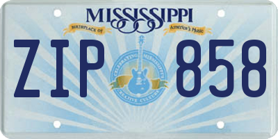 MS license plate ZIP858