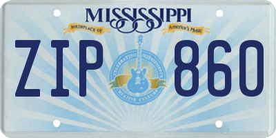 MS license plate ZIP860