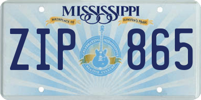MS license plate ZIP865