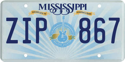 MS license plate ZIP867