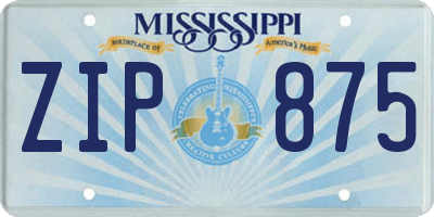 MS license plate ZIP875