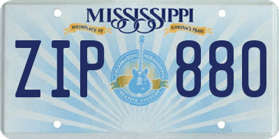 MS license plate ZIP880