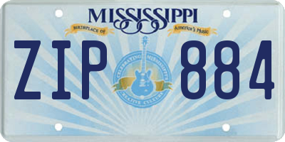 MS license plate ZIP884