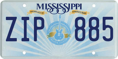MS license plate ZIP885