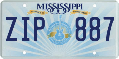 MS license plate ZIP887