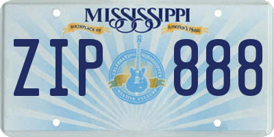 MS license plate ZIP888