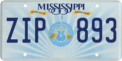 MS license plate ZIP893