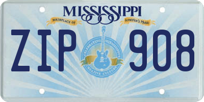 MS license plate ZIP908