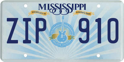 MS license plate ZIP910