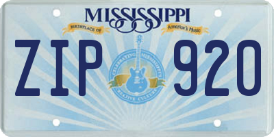 MS license plate ZIP920