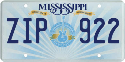 MS license plate ZIP922