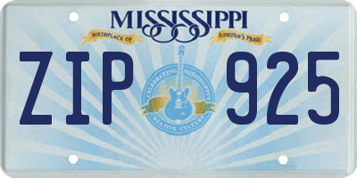 MS license plate ZIP925