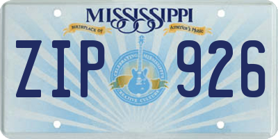 MS license plate ZIP926