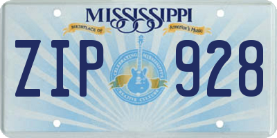 MS license plate ZIP928