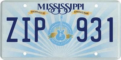 MS license plate ZIP931