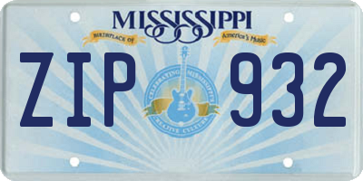 MS license plate ZIP932