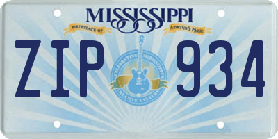 MS license plate ZIP934