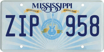 MS license plate ZIP958
