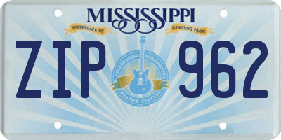 MS license plate ZIP962