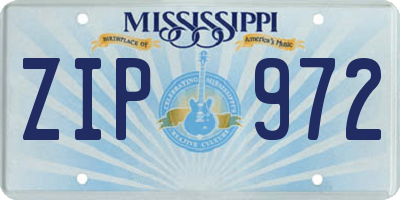 MS license plate ZIP972