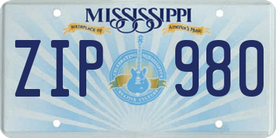 MS license plate ZIP980