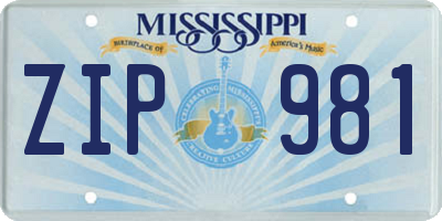 MS license plate ZIP981
