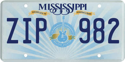 MS license plate ZIP982