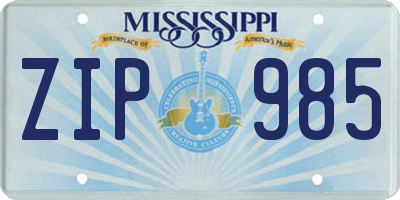 MS license plate ZIP985
