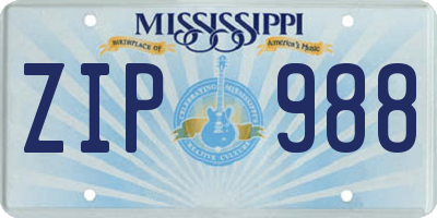 MS license plate ZIP988