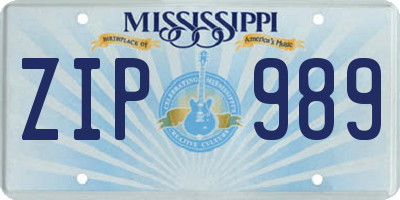 MS license plate ZIP989