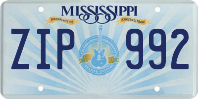 MS license plate ZIP992