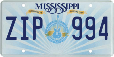 MS license plate ZIP994