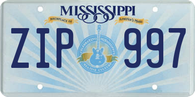 MS license plate ZIP997