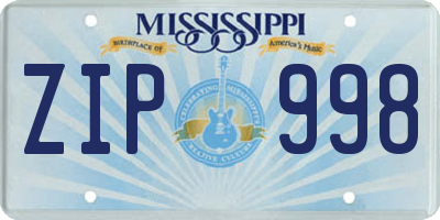 MS license plate ZIP998