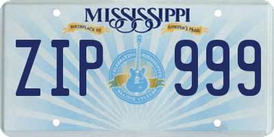 MS license plate ZIP999