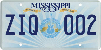 MS license plate ZIQ002
