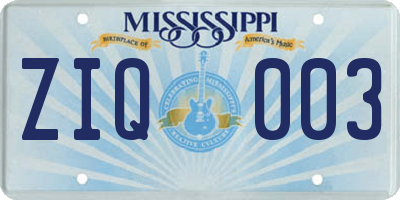 MS license plate ZIQ003
