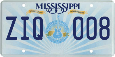 MS license plate ZIQ008