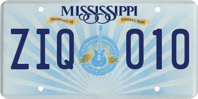 MS license plate ZIQ010
