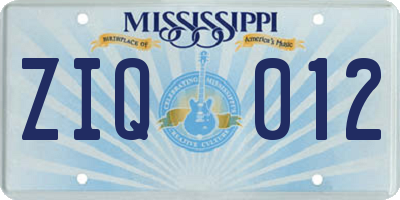 MS license plate ZIQ012