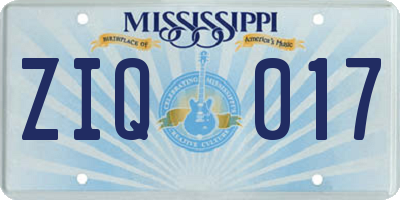 MS license plate ZIQ017