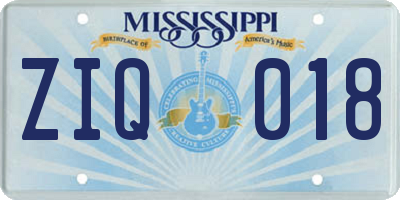 MS license plate ZIQ018