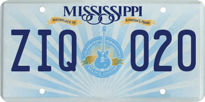 MS license plate ZIQ020