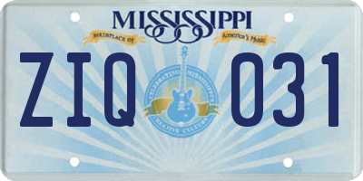 MS license plate ZIQ031