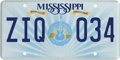 MS license plate ZIQ034