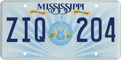 MS license plate ZIQ204