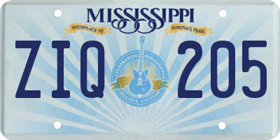 MS license plate ZIQ205