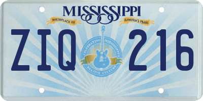 MS license plate ZIQ216