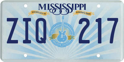 MS license plate ZIQ217