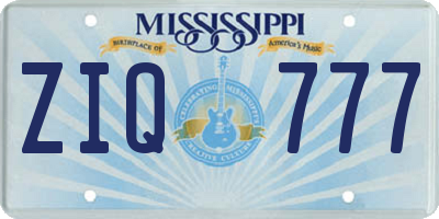 MS license plate ZIQ777